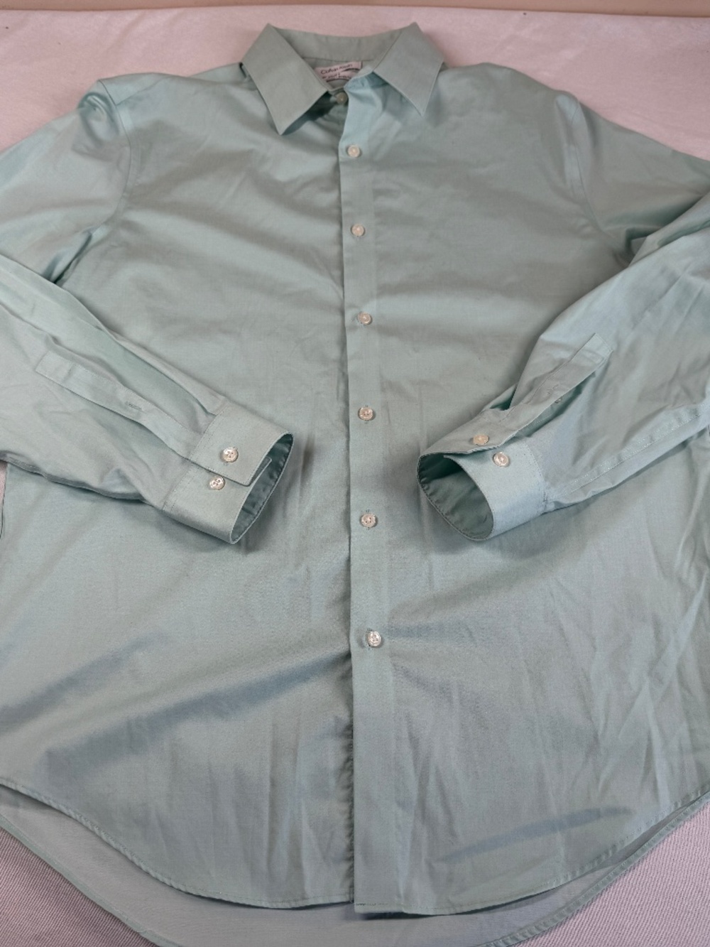 Calvin Klein Men's Button Up Dress Shirt Size Large 16 1/2 34/35 - Light Green